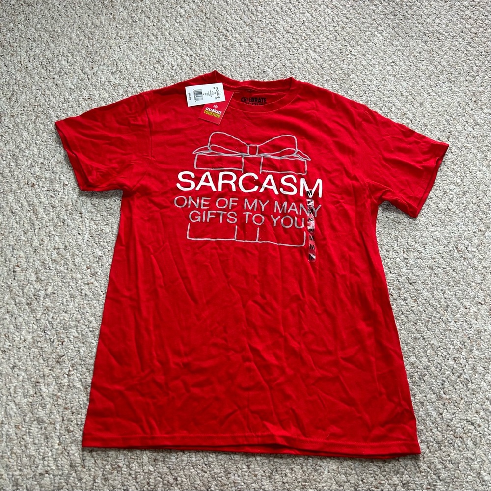Celebrate Together Red Christmas Shirt Juniors Small Present Short Sleeve Top